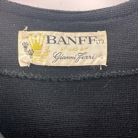 Vintage BANFF Gianni Ferri Inky Black Wool Dress Size 16 Classy Jackie O - Picture 3 of 4
